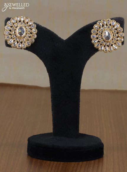 Light weight floral design earrings with white stone - {{ collection.title }} by Prashanti Sarees