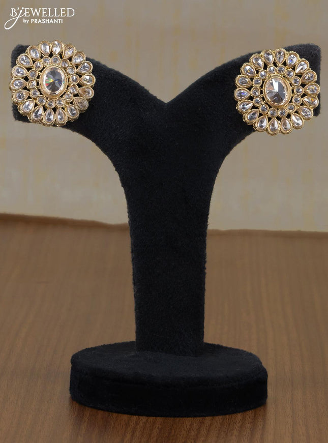 Light weight floral design earrings with white stone - {{ collection.title }} by Prashanti Sarees
