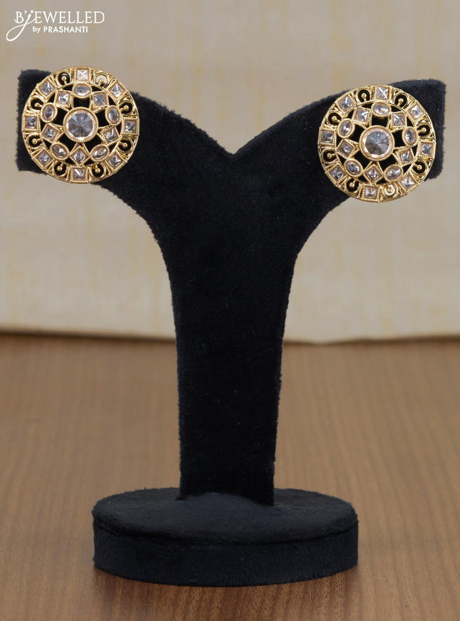 Light weight floral design earrings with white stones in gold finish - {{ collection.title }} by Prashanti Sarees