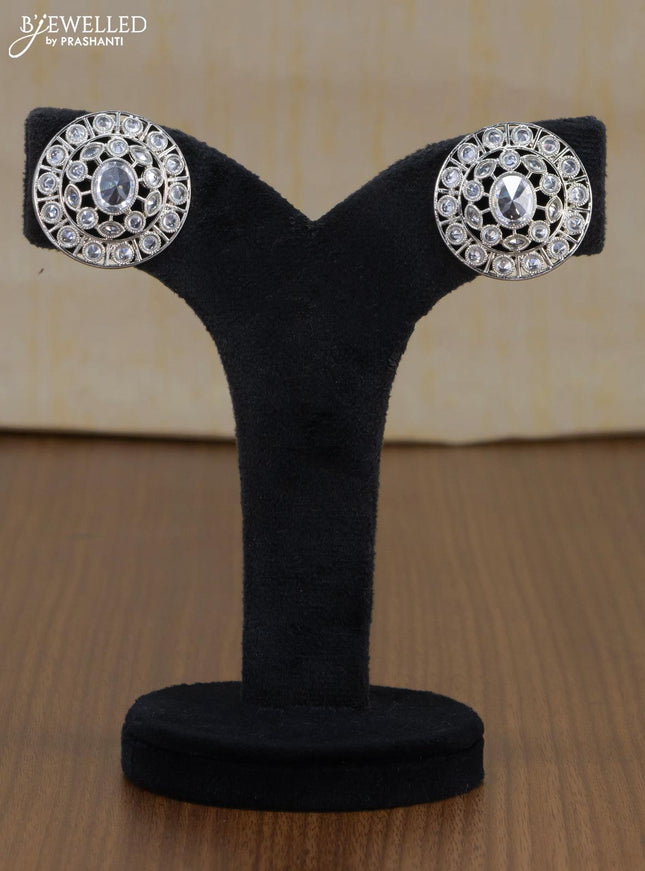 Light weight floral design earrings with white stones - {{ collection.title }} by Prashanti Sarees