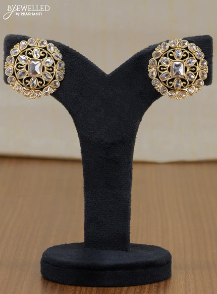 Light weight floral design earrings with white stones - {{ collection.title }} by Prashanti Sarees