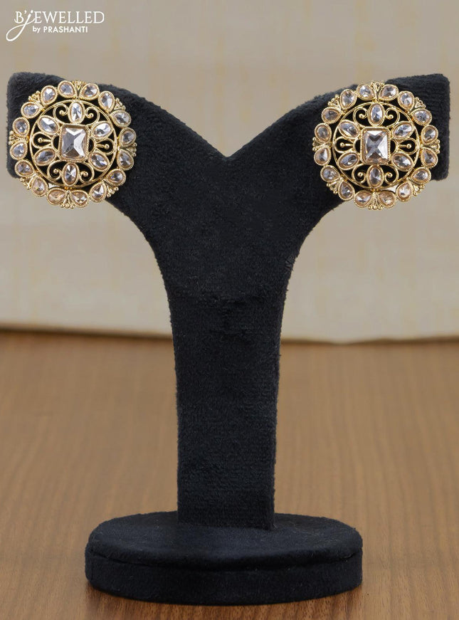 Light weight floral design earrings with white stones - {{ collection.title }} by Prashanti Sarees