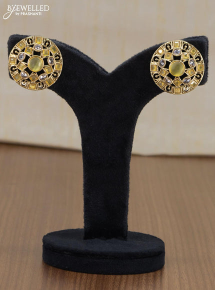 Light weight floral design earrings with yellow and white stones - {{ collection.title }} by Prashanti Sarees