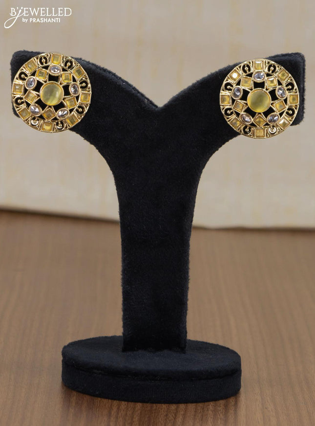 Light weight floral design earrings with yellow and white stones - {{ collection.title }} by Prashanti Sarees