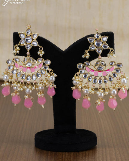 Light weight minakari baby pink earrings with pearl maatal - {{ collection.title }} by Prashanti Sarees