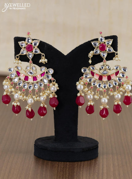 Light weight minakari dark pink earrings with pearl maatal - {{ collection.title }} by Prashanti Sarees