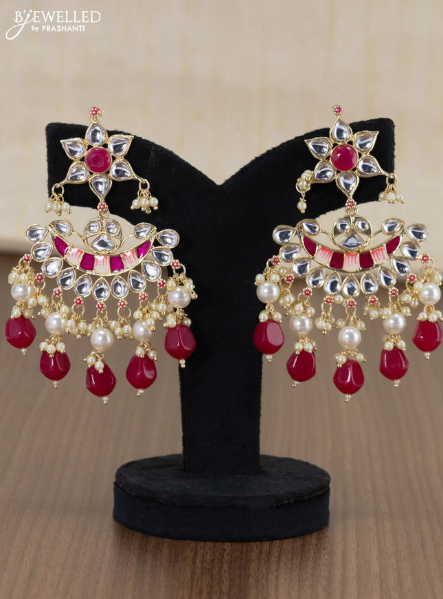 Light weight minakari dark pink earrings with pearl maatal - {{ collection.title }} by Prashanti Sarees