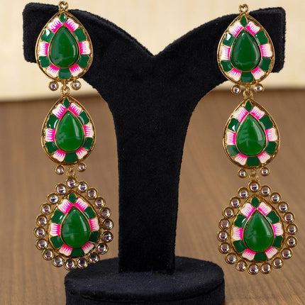Light weight minakari earring green with pearl maatal - {{ collection.title }} by Prashanti Sarees