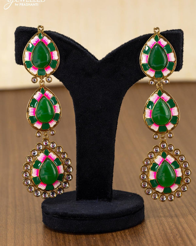 Light weight minakari earring green with pearl maatal - {{ collection.title }} by Prashanti Sarees