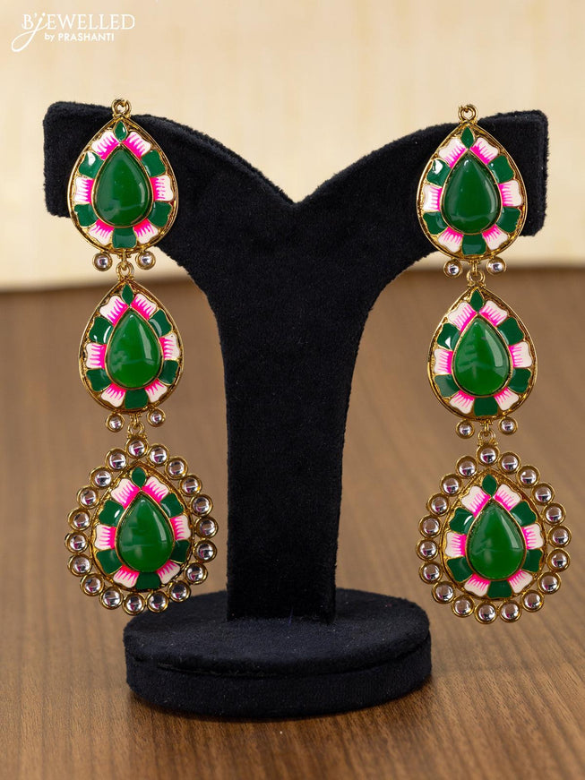 Light weight minakari earring green with pearl maatal - {{ collection.title }} by Prashanti Sarees