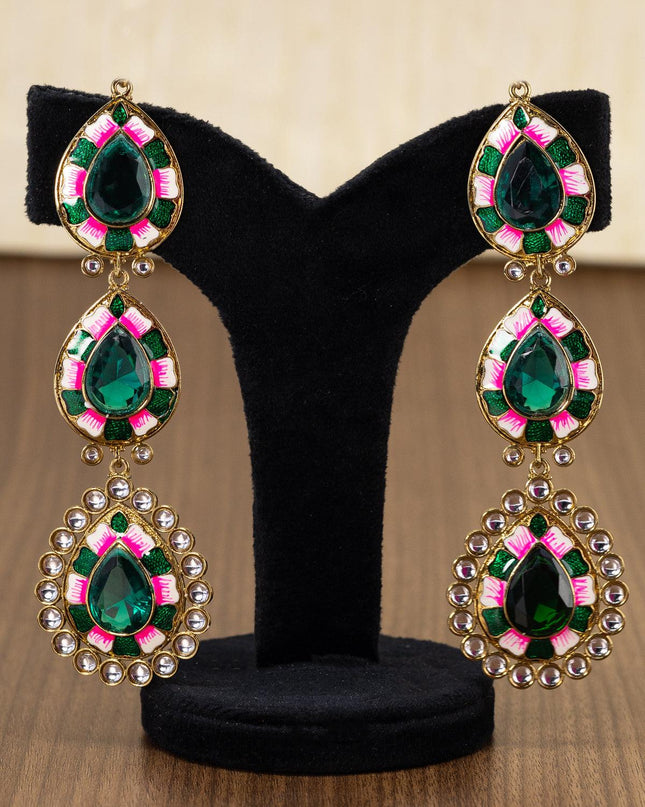 Light weight minakari earring green with pearl maatal - {{ collection.title }} by Prashanti Sarees