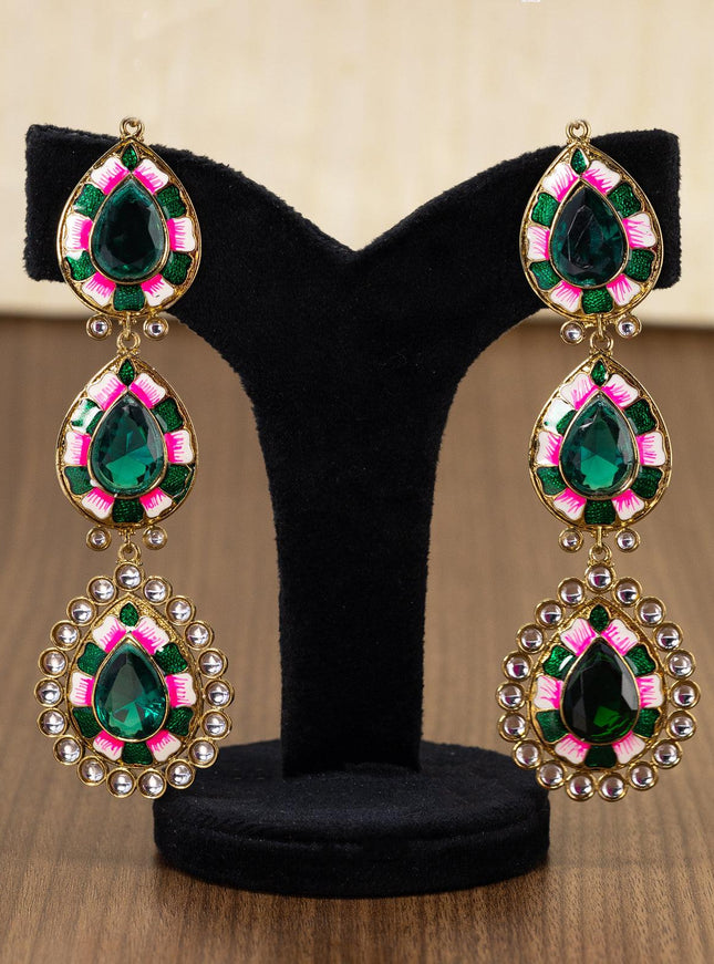 Light weight minakari earring green with pearl maatal - {{ collection.title }} by Prashanti Sarees