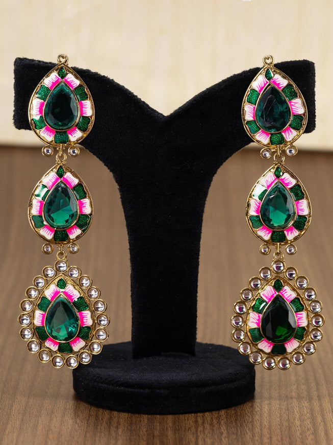 Light weight minakari earring green with pearl maatal - {{ collection.title }} by Prashanti Sarees