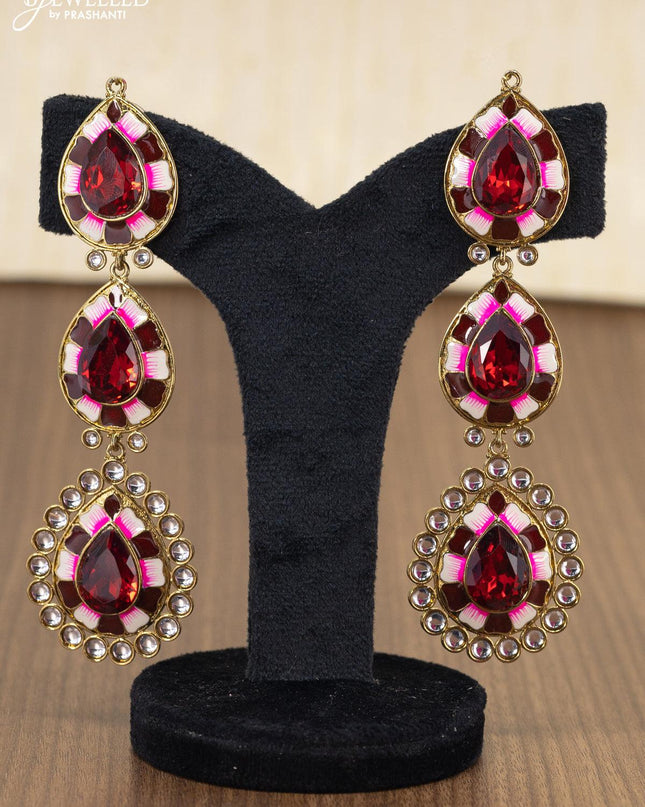 Light weight minakari earring maroon with pearl maatal - {{ collection.title }} by Prashanti Sarees