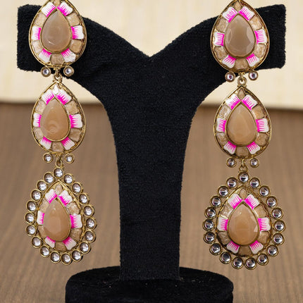 Light weight minakari earring pastel brown with pearl maatal - {{ collection.title }} by Prashanti Sarees