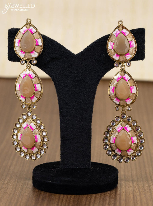 Light weight minakari earring pastel brown with pearl maatal - {{ collection.title }} by Prashanti Sarees