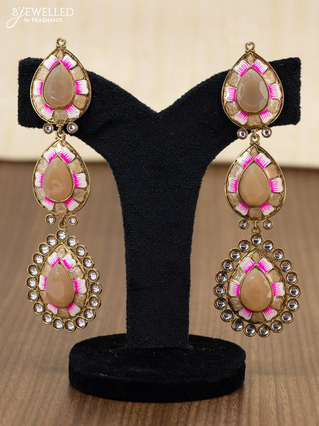 Light weight minakari earring pastel brown with pearl maatal - {{ collection.title }} by Prashanti Sarees