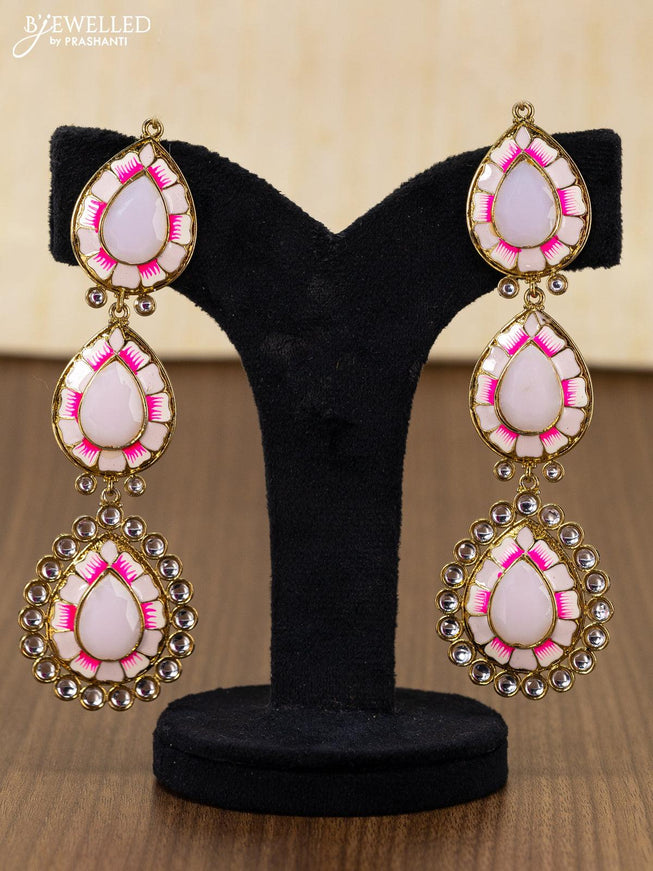 Light weight minakari earring pastel pink with pearl maatal - {{ collection.title }} by Prashanti Sarees