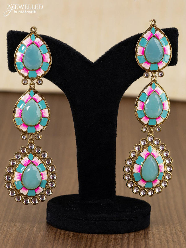 Light weight minakari earring teal blue with pearl maatal - {{ collection.title }} by Prashanti Sarees