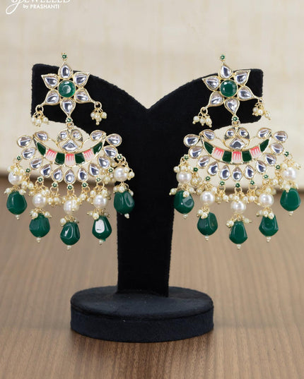 Light weight minakari green earrings with pearl maatal - {{ collection.title }} by Prashanti Sarees