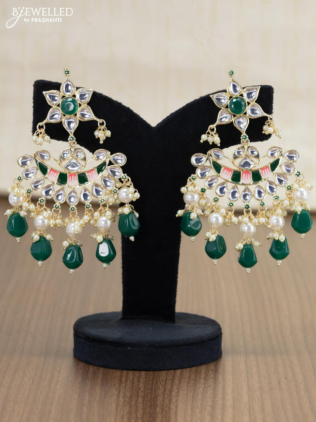 Light weight minakari green earrings with pearl maatal - {{ collection.title }} by Prashanti Sarees