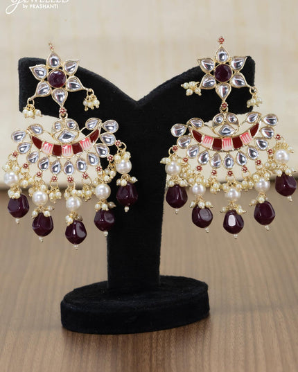 Light weight minakari maroon earrings with pearl maatal - {{ collection.title }} by Prashanti Sarees