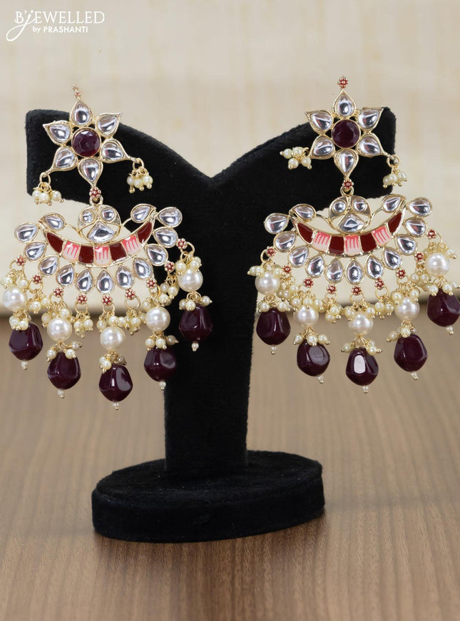 Light weight minakari maroon earrings with pearl maatal - {{ collection.title }} by Prashanti Sarees