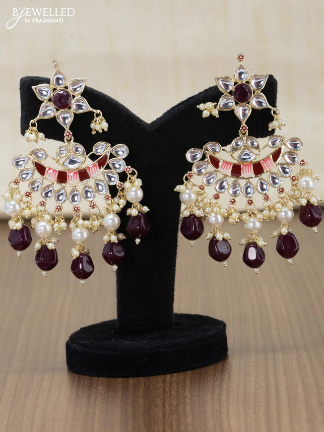 Light weight minakari maroon earrings with pearl maatal - {{ collection.title }} by Prashanti Sarees