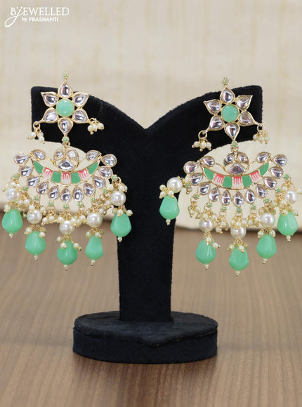 Light weight minakari mint green earrings with pearl maatal - {{ collection.title }} by Prashanti Sarees