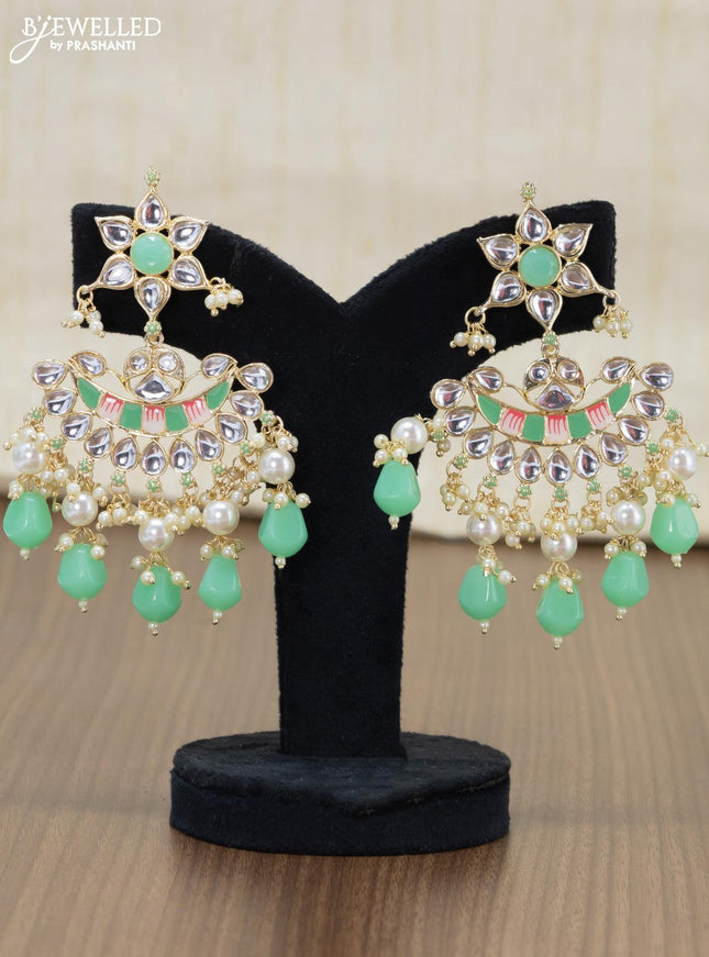 Light weight minakari mint green earrings with pearl maatal - {{ collection.title }} by Prashanti Sarees