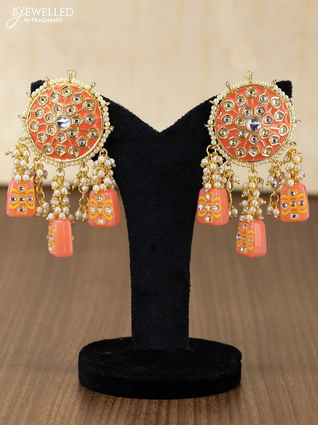 Light weight minakari peach earring with pearl maatal - {{ collection.title }} by Prashanti Sarees