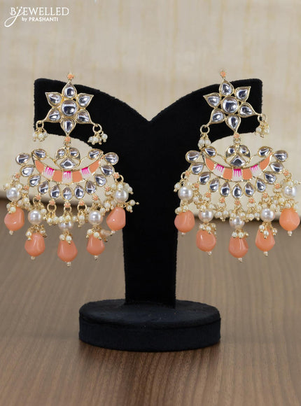 Light weight minakari peach earrings with pearl maatal - {{ collection.title }} by Prashanti Sarees