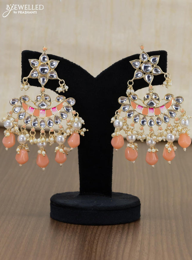 Light weight minakari peach earrings with pearl maatal - {{ collection.title }} by Prashanti Sarees