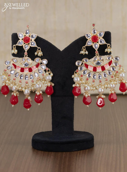 Light weight minakari red earrings with pearl maatal - {{ collection.title }} by Prashanti Sarees