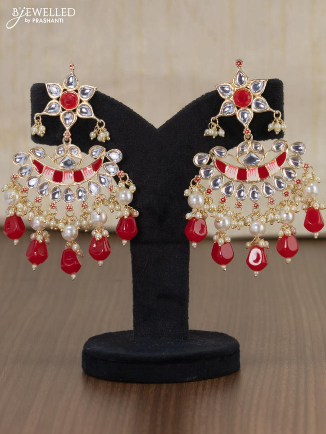 Light weight minakari red earrings with pearl maatal - {{ collection.title }} by Prashanti Sarees