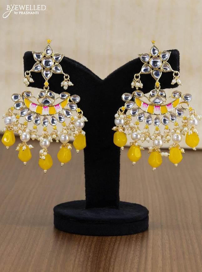 Light weight minakari yellow earrings with pearl maatal - {{ collection.title }} by Prashanti Sarees