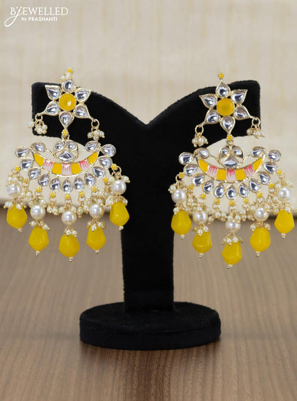 Light weight minakari yellow earrings with pearl maatal - {{ collection.title }} by Prashanti Sarees