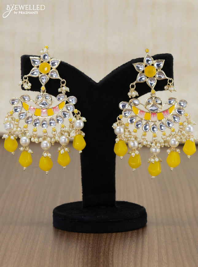 Light weight minakari yellow earrings with pearl maatal - {{ collection.title }} by Prashanti Sarees