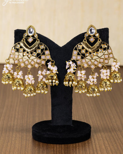 Light weight pastel pink earring with pearl and beads hanging - {{ collection.title }} by Prashanti Sarees