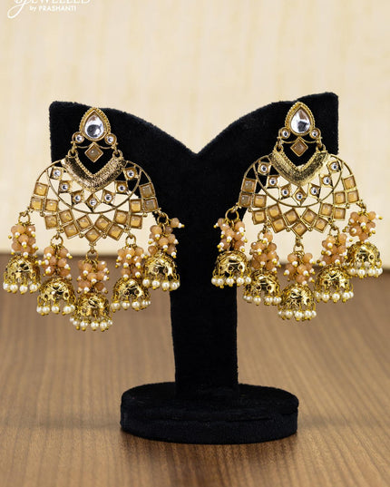 Light weight peach earring with pearl and beads hanging - {{ collection.title }} by Prashanti Sarees