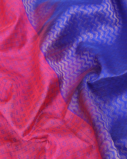 Light weight silk cotton saree candy pink and blue with allover thread weaves and small zari woven border - {{ collection.title }} by Prashanti Sarees