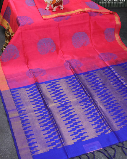 Light weight silk cotton saree pink and blue with thread woven buttas and small zari woven border - {{ collection.title }} by Prashanti Sarees