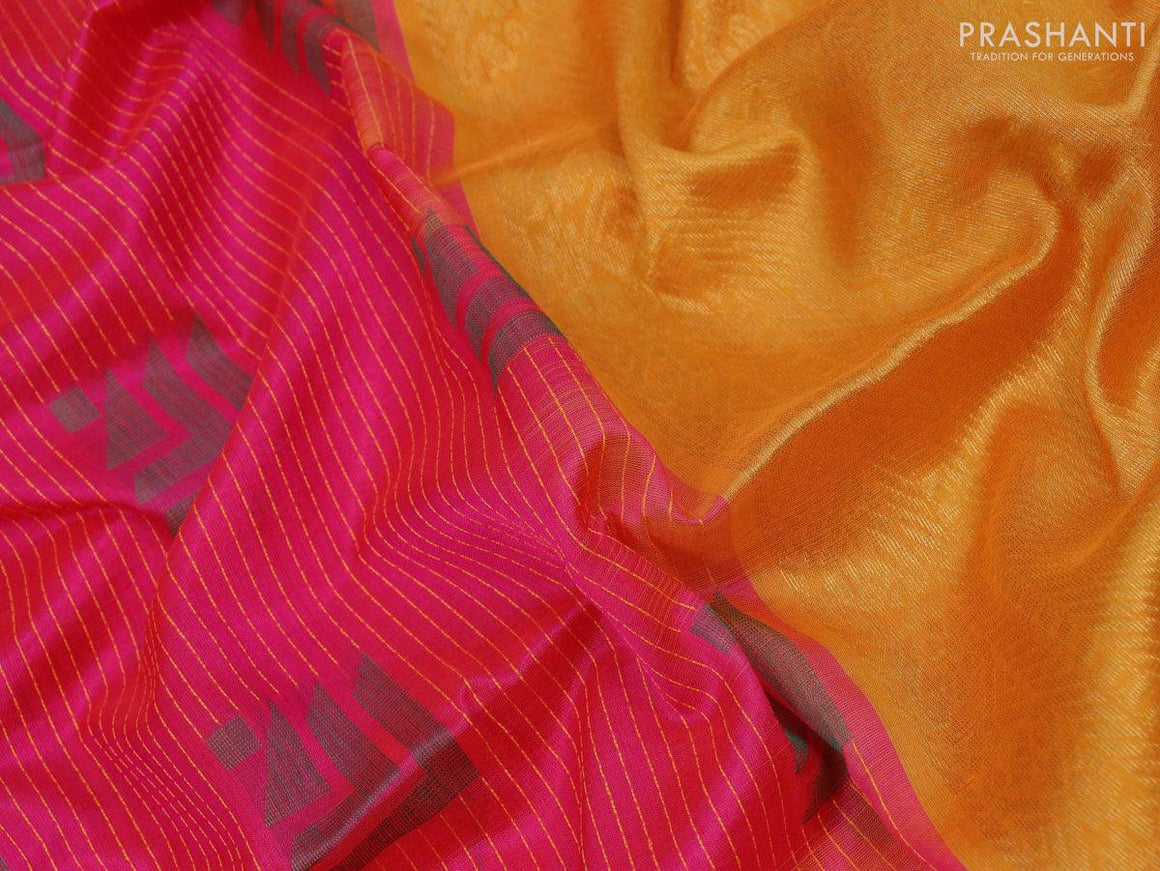 Light weight silk cotton saree pink and mustard yellow with allover thread weaves and zari woven simple border - {{ collection.title }} by Prashanti Sarees