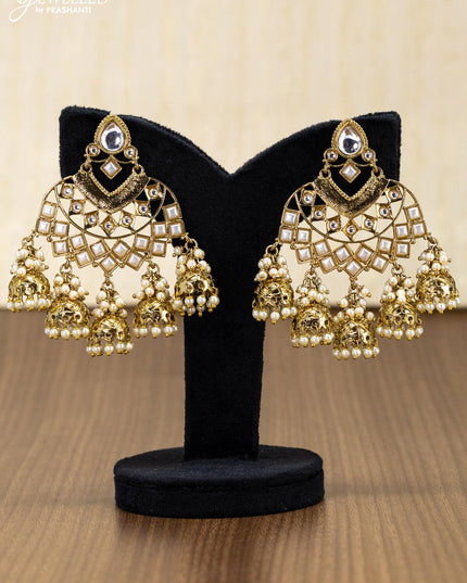 Light weight white earring with pearl and beads hanging - {{ collection.title }} by Prashanti Sarees