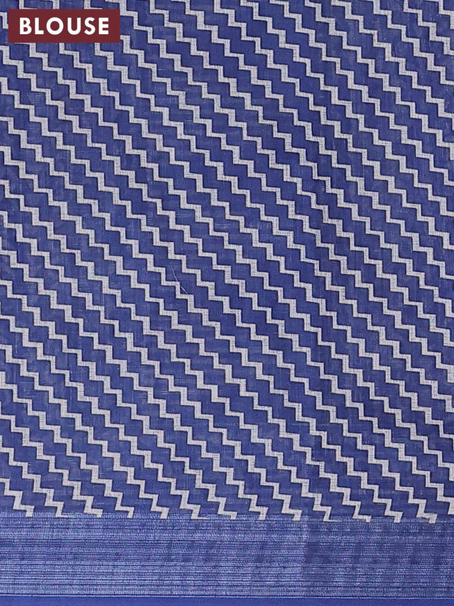 Linen cotton saree blue shade with allover prints and silver zari woven border - {{ collection.title }} by Prashanti Sarees