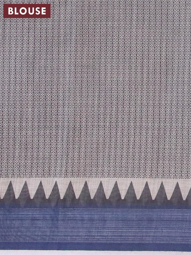 Linen cotton saree dark blue with allover prints and silver zari woven border - {{ collection.title }} by Prashanti Sarees