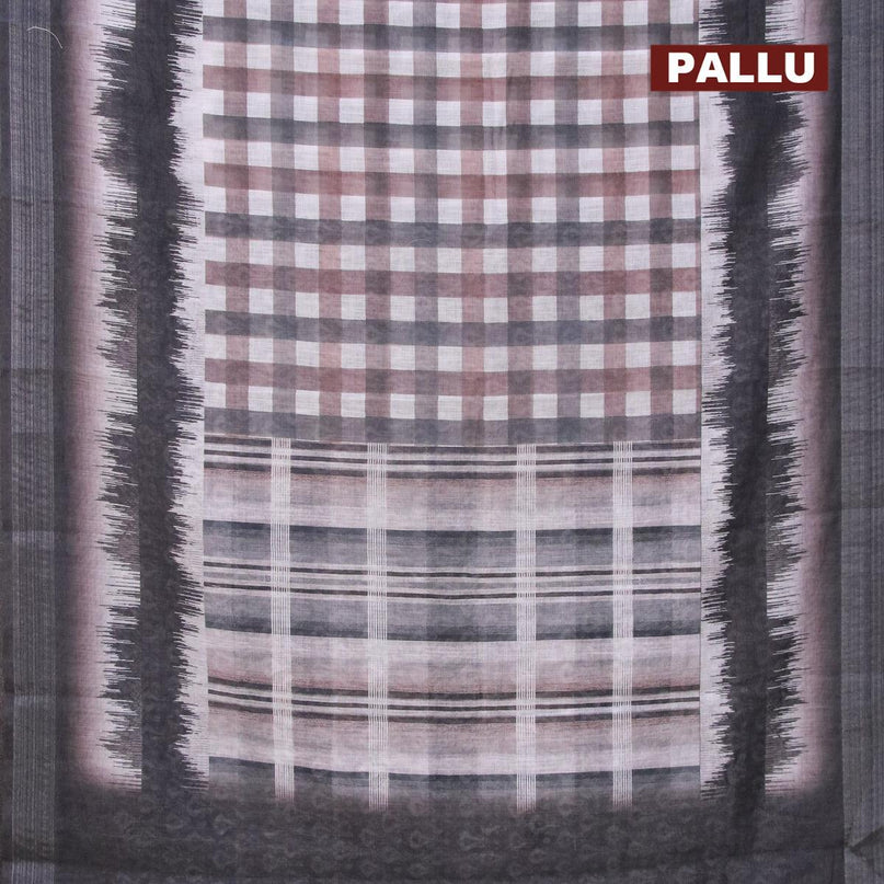 Linen cotton saree grey shade and off white with allover checked pattern and silver zari woven border - {{ collection.title }} by Prashanti Sarees