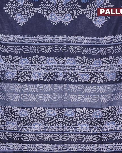 Linen cotton saree indigo blue with allover batik prints and silver zari woven border - {{ collection.title }} by Prashanti Sarees