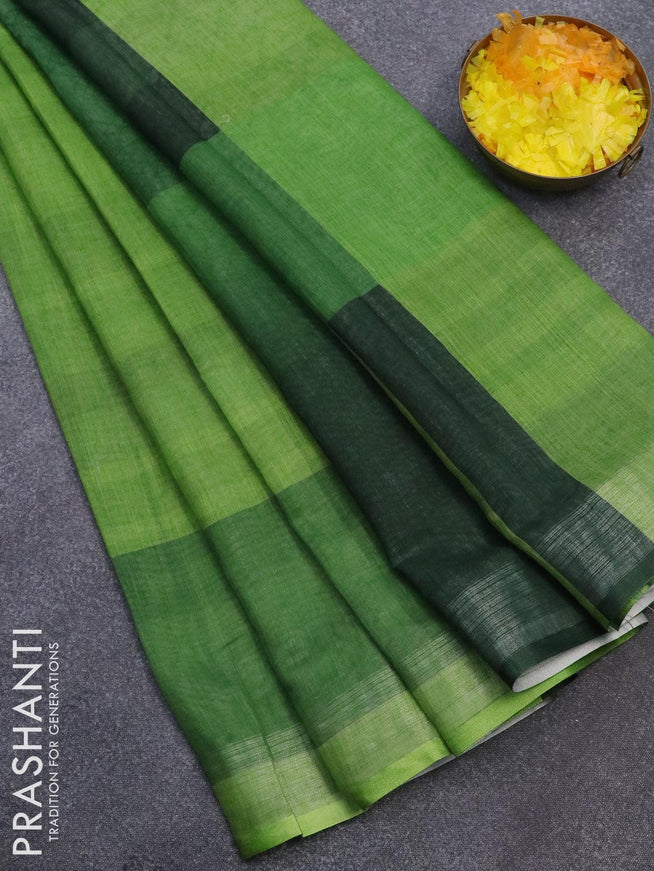 Linen cotton saree light green with allover prints and silver zari woven border - {{ collection.title }} by Prashanti Sarees