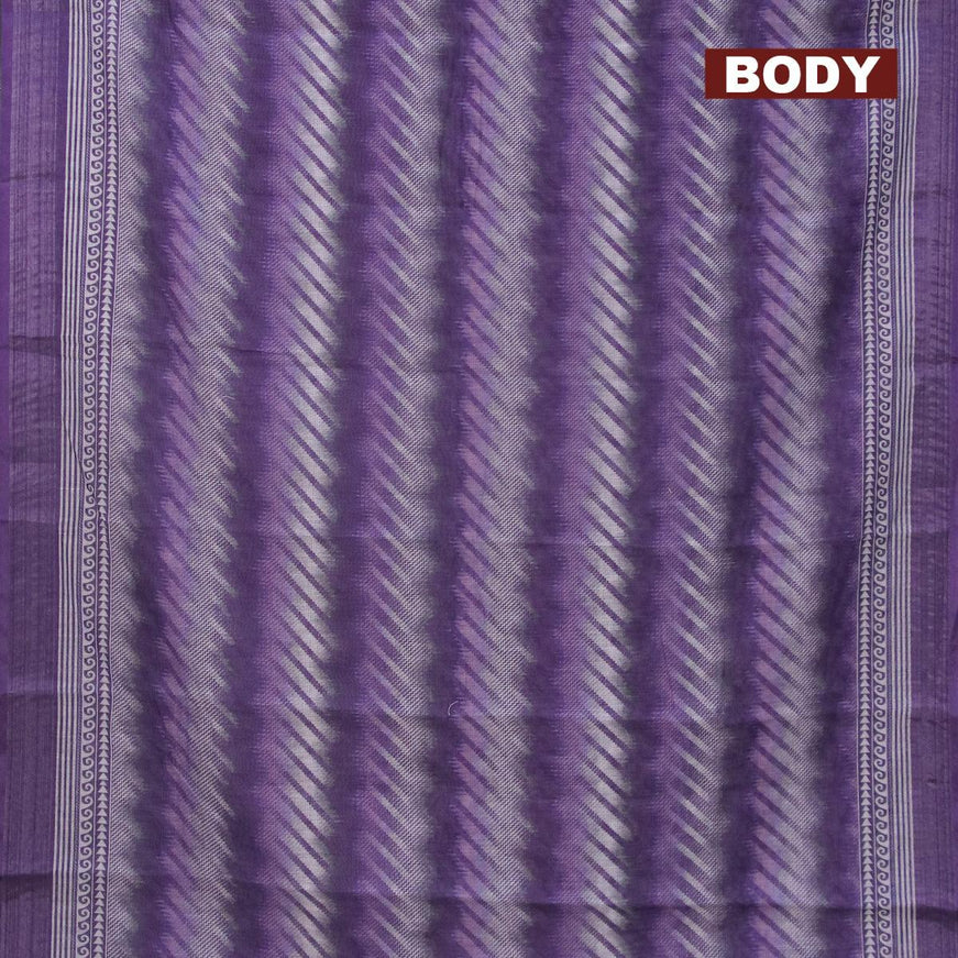 Linen cotton saree violet with allover prints and silver zari woven border - {{ collection.title }} by Prashanti Sarees